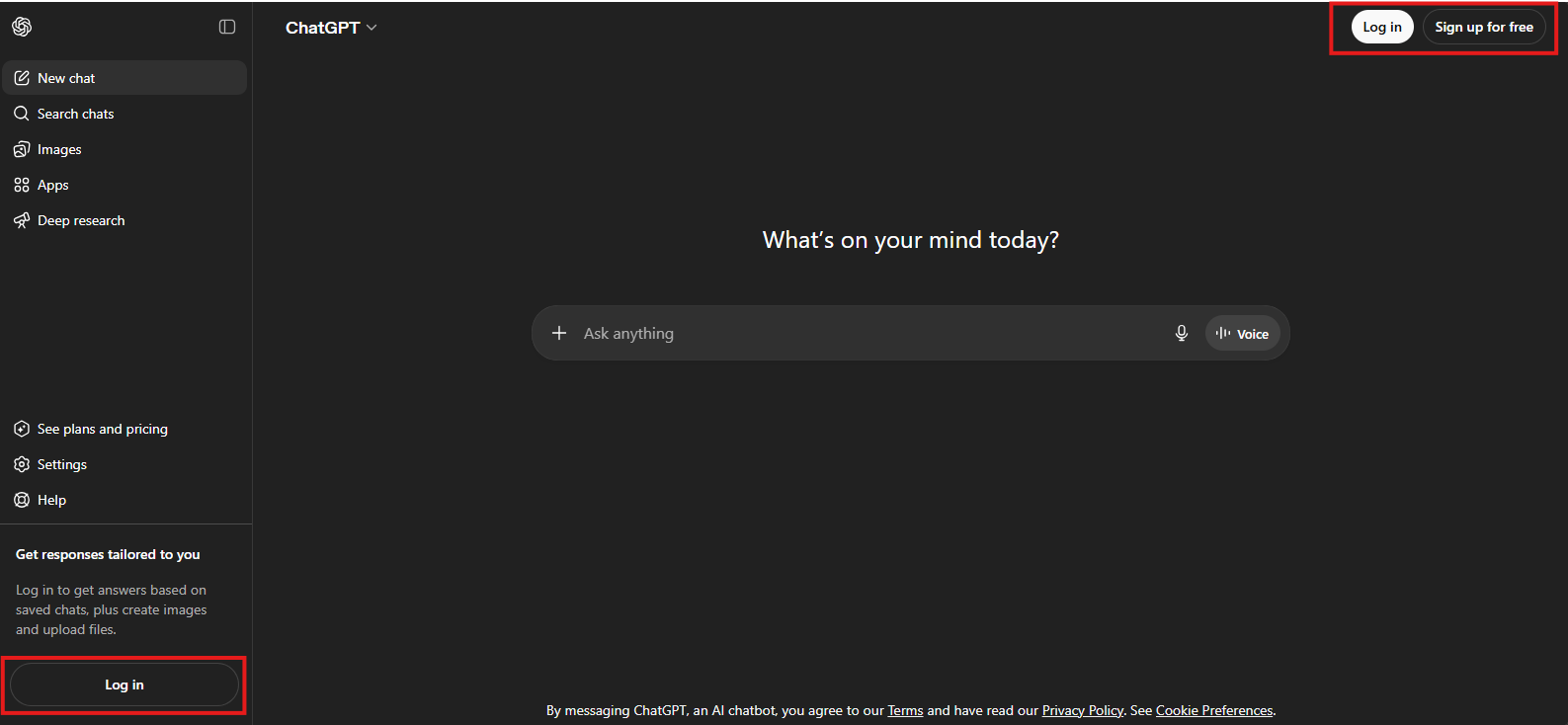 ChatGPT login screen